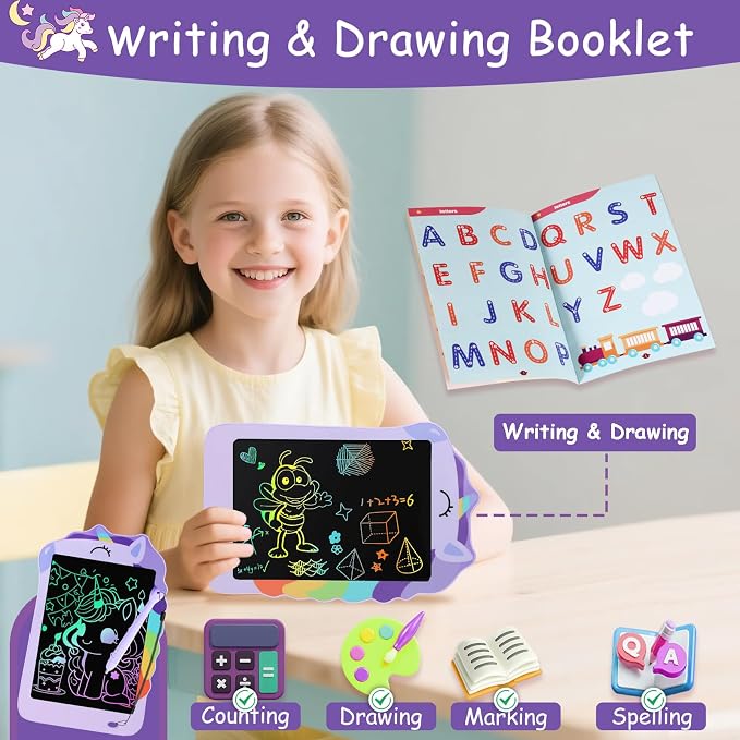 LCD Writing Tablet, Unicorn Drawing Pad Doodle Board, Colorful Toddlers Toys Drawing Board, Educational Toys for Boys Girls 3 4 5 6 7 8 Year Old Christmas and Birthday Gifts