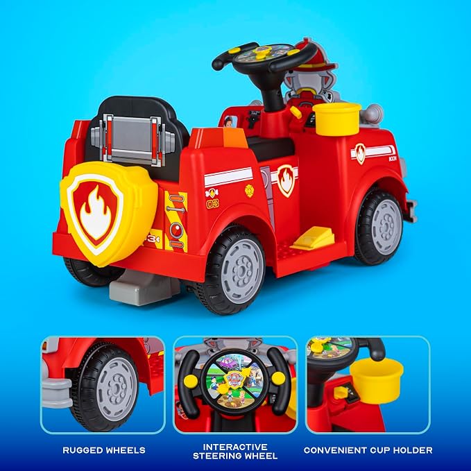 Paw Patrol Marshall - 6V Ride On Car for Kids, Police Truck Ride On with Steering Wheel, Foot Pedal, Storage Compartment, Toddler Ride On Vehicle for Boys and Girls