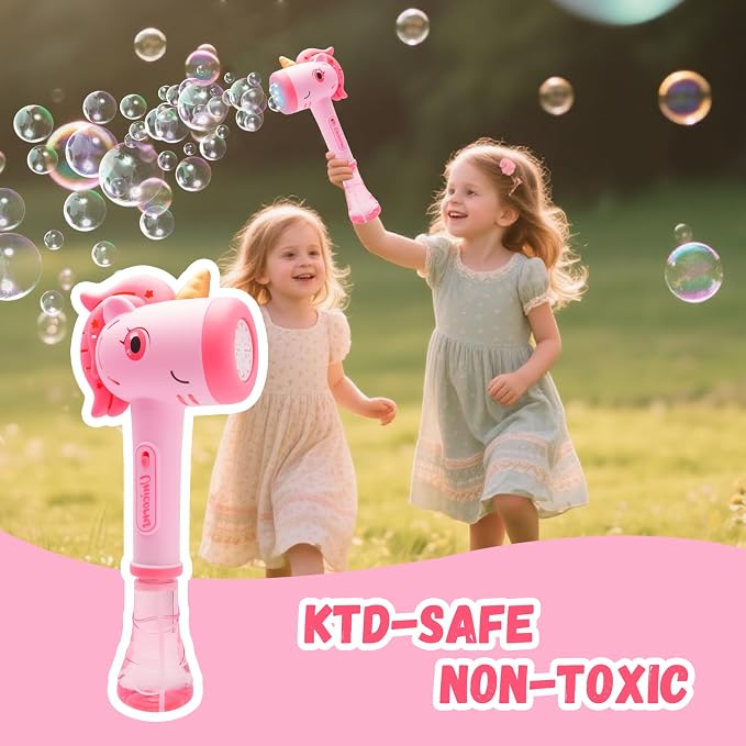Unicorn Automatic Bubble Wand,Fully Automatic Bubble Machine Wand Toy,Suitable for 3-8 Years Old Toddler Outdoor Play,Cute Summer Toy, Perfect Easter, for Little Girls and Boys (Pink)