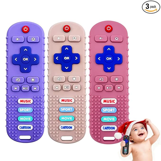 3 Pack Baby Teething Toys&Remote Control Toy, Baby Chew Toys for Teething Relief, Food Grade Silicone Teethers for Babies 3-24 Months,Baby First Easter Gifts for Boys and Girls