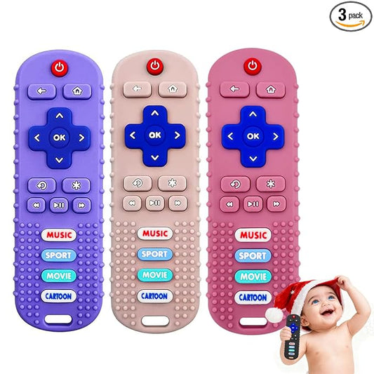 3 Pack Baby Teething Toys&Remote Control Toy, Baby Chew Toys for Teething Relief, Food Grade Silicone Teethers for Babies 3-24 Months,Baby First Easter Gifts for Boys and Girls