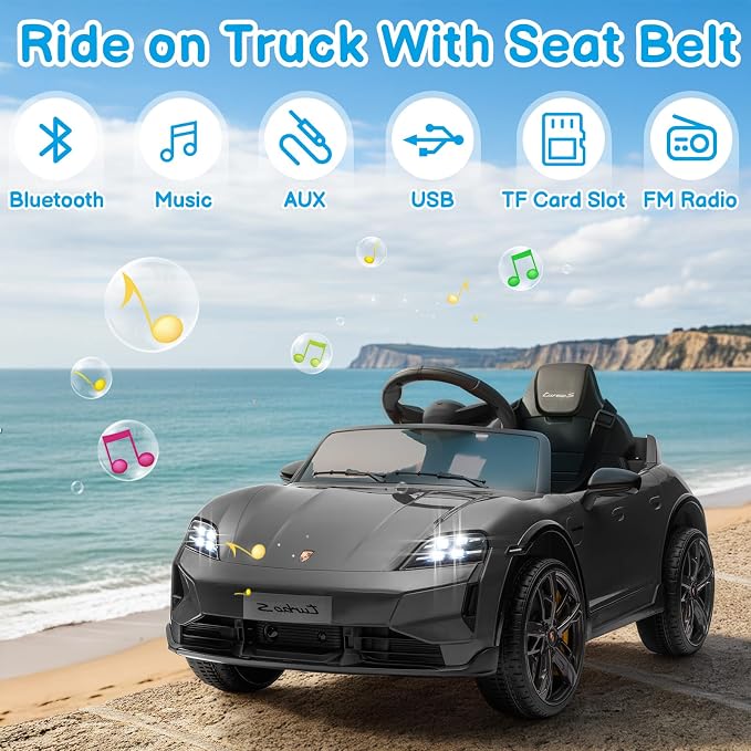 Winado 12V Kids Ride on Car, Licensed Porsche Taycan Electric Car for Toddlers, Battery Powered Ride on Vehicle W/Remote Control, with Bluetooth, 3 Speeds, LED & Rear Lights, Music & Horn (Gray)