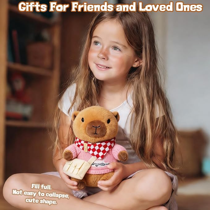 10.2" Brown Capybara Plush Toy with 9 Clothes and Accessories Super Soft Capybara Stuffed Animal for Kids Girls Boys (Blue Capybara)