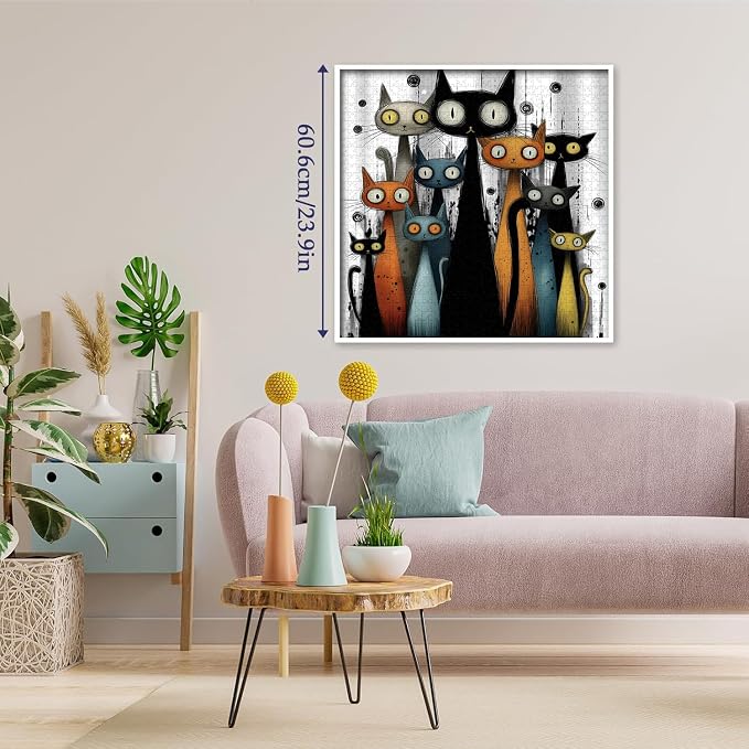 Whimsy Cats Jigsaw Puzzle 1000 Pieces, Funny Cat Puzzles for Adults Abstract Art, Larkipuzz Hard Difficult Cute Animals Theme as Art Decor