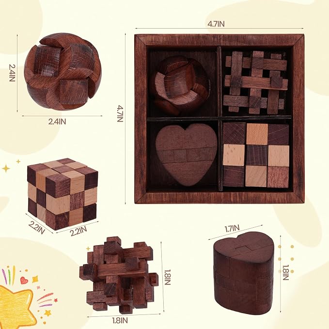 Wooden Brain Teaser Puzzles for Adults Teens - Brain Teaser Puzzles with Wooden Box 3D Puzzle Game Toys for Adults Teens - Unlock Interlocking Wooden Puzzle Adults Teens IQ Education Smart Toys
