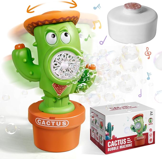 Cactus Bubble Machine, Automatic Rechargeable Bubble Blower for Kids with Handheld,Lights and Music, Dancing Cactus Toy Bubble Maker for Bathtub Bath,Outdoor Birthday Wedding Party