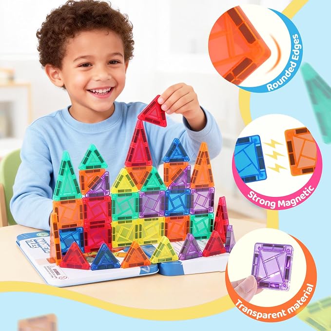 Magnetic Tiles Mini Travel Set with Case - Portable Magnetic Blocks Building for On-the-Go Play, Montessori STEAM Educational Sensory Toddler Toys for Boys Girls Ages 3+