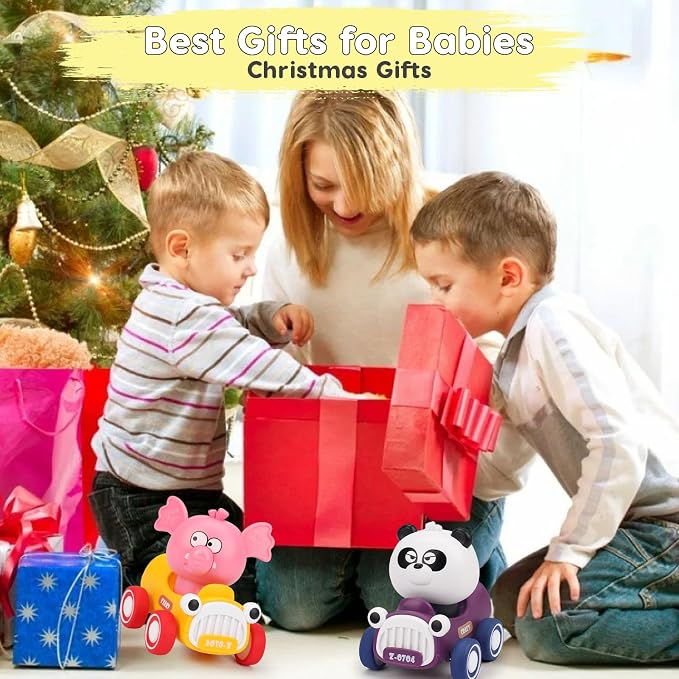 AugToy Press and Go Toy Cars for Toddlers 1-3, Animal Racing Cars Infant Baby Toys 6-9-12-18 Months, Cars Toys for 1 2 Year Old Boy Girl Gifts, One 1st First Year Old Boy Girl Birthday Easter Gifts