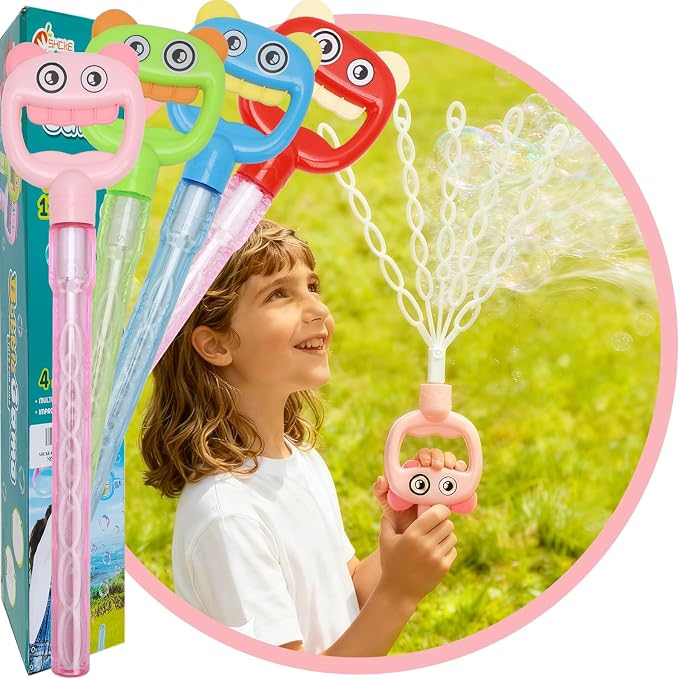 SHCKE 5-Claw Bubble Wand, Expanding Bubble Wand 4-Pack with 480ml Solution | 16.7 Inch Extra Large Bubble Wand,Refillable Bubble Toys Set for Backyard, Birthdays & Party Favors,Kids & Outdoor Fun