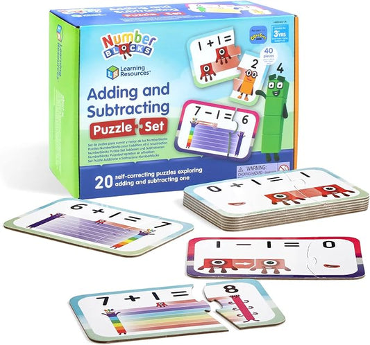 Learning Resources Numberblocks Adding & Subtracting Puzzle Set, Ages 3+, 20 Self-Correcting Maths Puzzles, Based on TV Series
