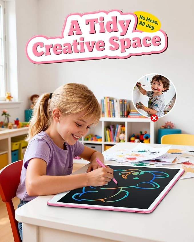 Bravokids 20 Inch LCD Writing Tablet for 3-8 Year Olds - Electronic Drawing Pad and Doodle Board as Educational Birthday Gifts for Girls and Boys (Pink)