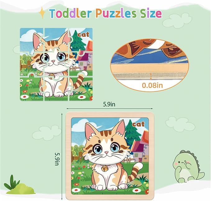 Wooden Farm Puzzles for Toddlers, 8 Pack 9 PCS Jigsaw Puzzles for Kids, Wooden Puzzles for Toddlers 3-5, Animal Puzzles for Kids 3-5, Preschool Puzzles Learning Educational Sets Toys