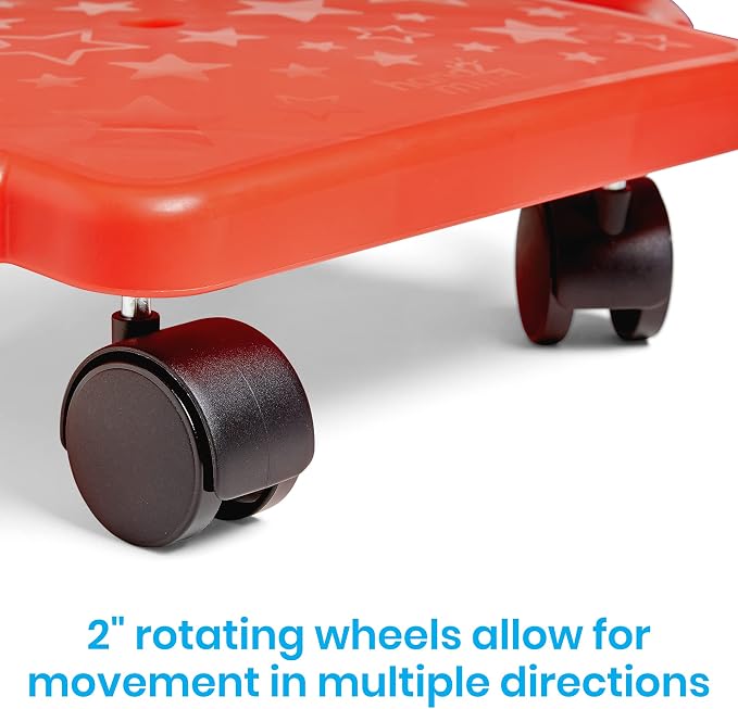 hand2mind Red Indoor Scooter Board with Handles, Sit Down Floor Scooter, Gym Activities for Kids, Indoor Sport Recess Games, Physical Education Equipment, Gross Motor Toy