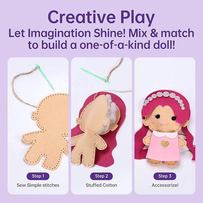 Cymbana Sewing Kit for Kids 5 Princess, Make Your Own Beginner Sewing Kits Ages 6+, Felt Craft Fashion Designer Kits for Girls