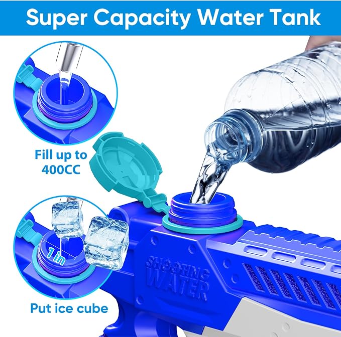 WOLKEK Water Guns for Kids Adults, 4 Pack 400CC Long Range High Capacity Squirt Guns Toy, Pool Toys Water Toys for Swimming Pool Beach Sand Outdoor, Summer Gifts for Boys Girls