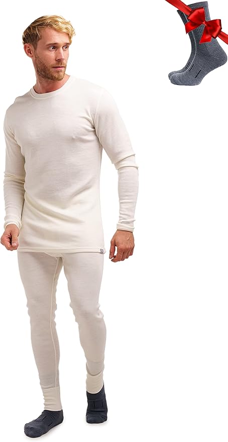 Merino.tech Merino Wool Base Layer Mens Set - Heavyweight, Midweight, Lite Merino Wool Thermal Underwear For Men Top, Bottom