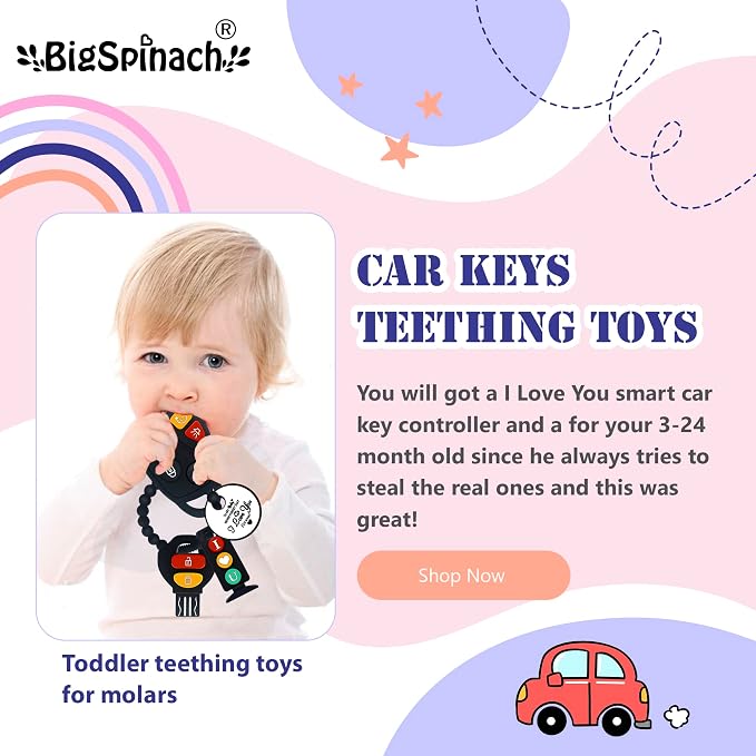 BIGSPINACH Baby Teething Keys Toys 6 to 12 Months,Gothic Car Teether Combo Set,Car Key Remote Toy Controller for Toddler(Gothic) (Gothic, Black)