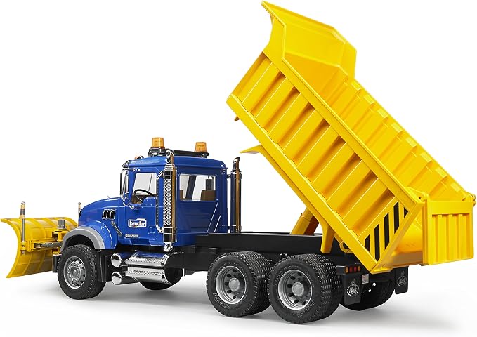 Bruder Mack Granite Dump Truck with Snow Plow & Light/Sound | Realistic 21" Construction Toy for Indoor & Outdoor Pretend Play