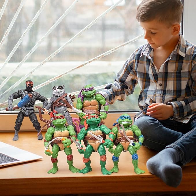 KLUKGE 6-Packs Turtles Action Figures 4.7 Inches Turtles Toys Multi-Jointed Movable Cartoon Turtle Toy Set Birthday Gifts for Friends and Fans