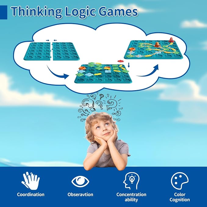 Kids Board Games Learning Toys, STEM Educational Logic Kits with 200+ Challenges & 4 Difficulty Levels, Brain Puzzles Maze Games for Boys Girls Ages 3-10 Birthday Gifts