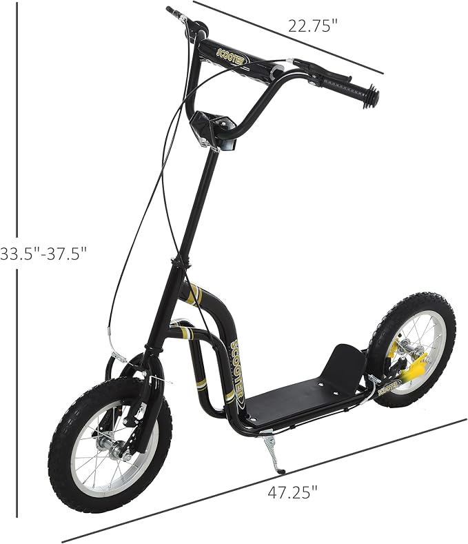 Aosom Kick Scooter with Dual Caliper Brakes, Big Wheels Kick Scooter for Ages 5+, 12-Inch Inflatable Front Wheel, Max Load 220lbs