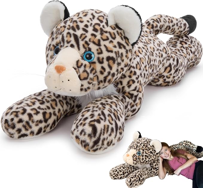 MorisMos Giant Cheetah Stuffed Animal Plush Pillow 4ft, 47" Extra Large Plush Cheetah Toy for Kids & Adults, Realistic Leopard for Christmas Birthday, Big Safari Stuffed Animal for Jungle Party Decor