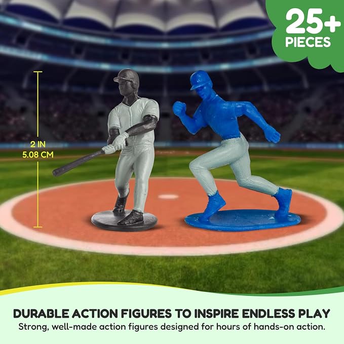 Kaskey Kids Baseball Guys, Black Gray vs. Blue Gray, 29 Pieces in Each Set, Includes 2 Teams, Accessories, and Travel Storage Case, Nostalgic Sports Action Figures for Imaginative Play, Ages 3 and Up
