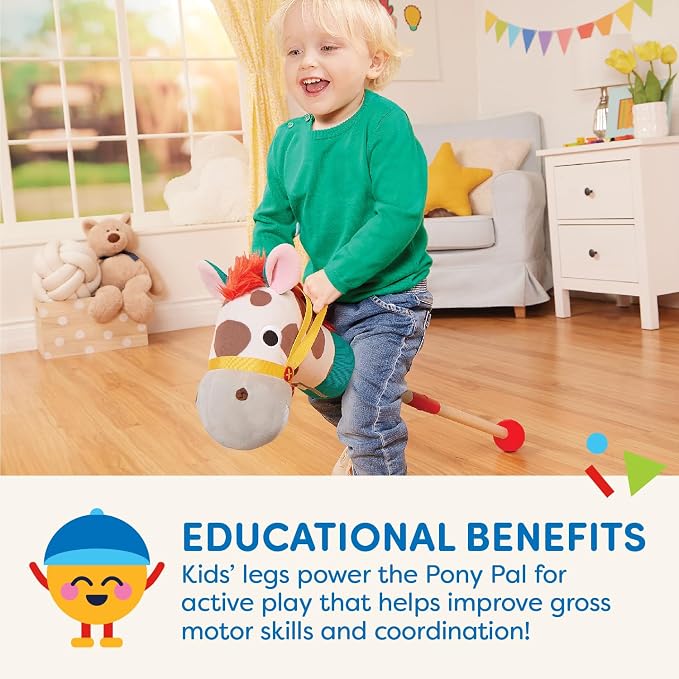 Battat – Classic Hobby Horse – Plush Stick Horse – Wooden Pole & Sensory Textures – Realistic Sounds – 2+ Years – Pony Pal