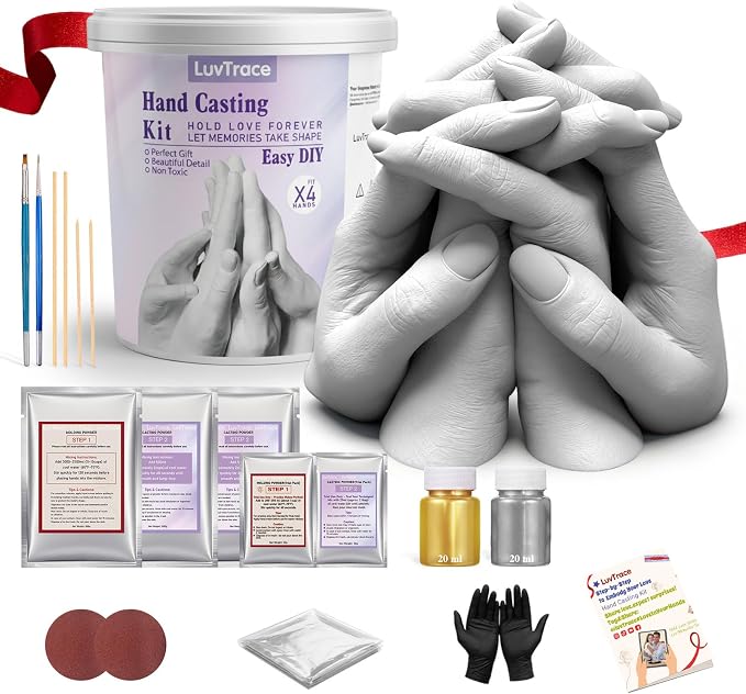 LUVTRACE Hand Casting Kit fot Family&Couples Easy DIY Plaster Mold Kit Practice Kit, Romantic Keepsake Gift for Anniversary, Wedding, Birthday, Valentine’s Day,Non-Toxic,Safe for Adults