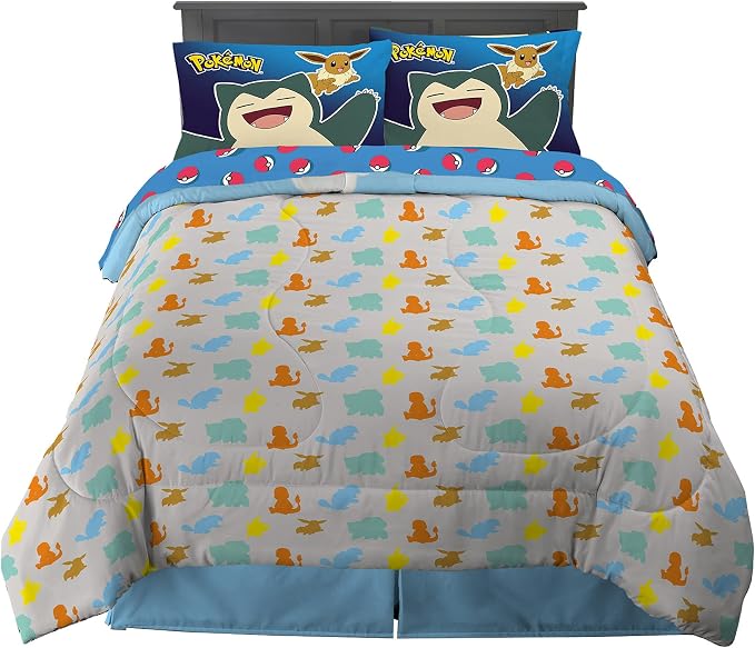Pokémon Gaming Anime Kids Bedding Super Soft Microfiber Comforter And Sheet Set, 5 Piece Full Size, (Officially Licensed Product) By Franco