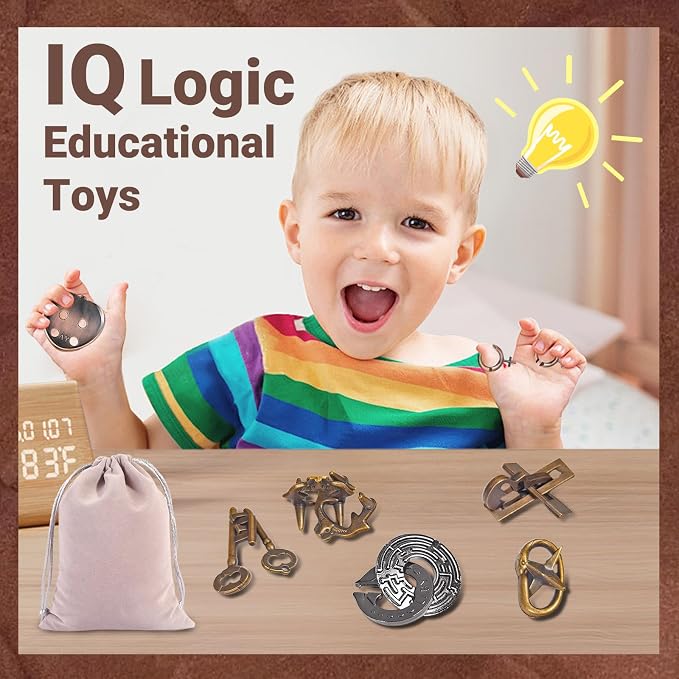 Joyeee 6 Pcs Brain Teaser Metal Wire Puzzles, Mind IQ Test Unlock Toy, Interlock Challenge Puzzle Game Educational Toy Gift for Boys Girls Teens Adults, #B