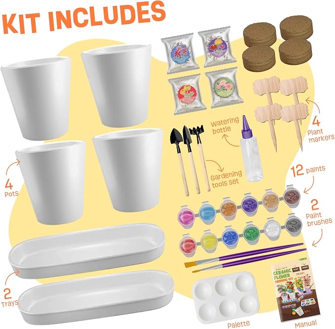 4 Set Paint & Plant Flower Gardening Kit - Gifts for Girls Ages 8-12, Arts and Crafts for Kids Ages 8-12, Kids Gardening Set, Toys Birthday Gifts for Kids Girls Boys Ages 6 7 8 9 10 11 12