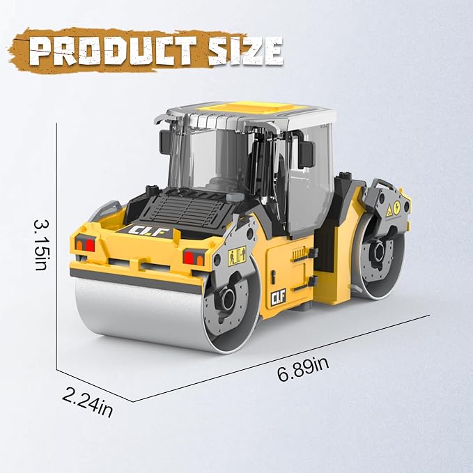 1:50 Die-Cast Double Steam Roller Toy,Heavy steam Roller, with Vibrating Lights Sounds, Sliding Ability, Left/Right Turning, for Kids 3-9