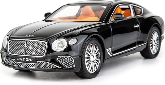 WAKAKAC Compatible for 1/24 Bentley Continental GT Model Car Alloy Diecast Toy Car Collectible Pull Back Toy Vehicles with Sound and Light Door Can Be Opened for Girls Boys Gift(Black)