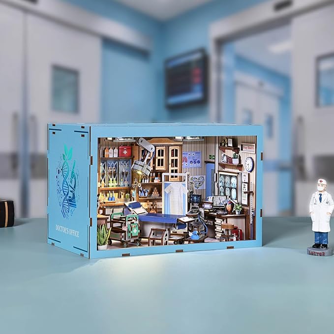 fifijoy Book Nook Kit - DIY Miniature House Doctors Clinic Dollhouse Kit for Adults, Book Nook Tiny House Bookshelf Decor Creative 3D Wooden Puzzle, Gifts for Family, Friends (Doctor's Office)