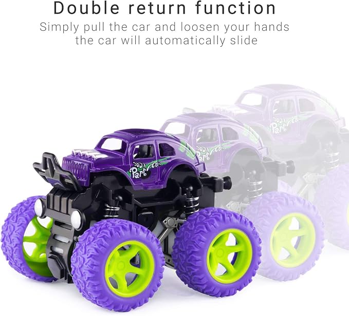 4 Pack Monster Trucks Toys for Boys 2 3 4 5 6 7 Year Old, Friction Powered Pull Back Car Toys for Toddlers Kids Ages 3-5 2-4 4-7, Best Birthday Christmas Party Gift for Boys and Toddlers