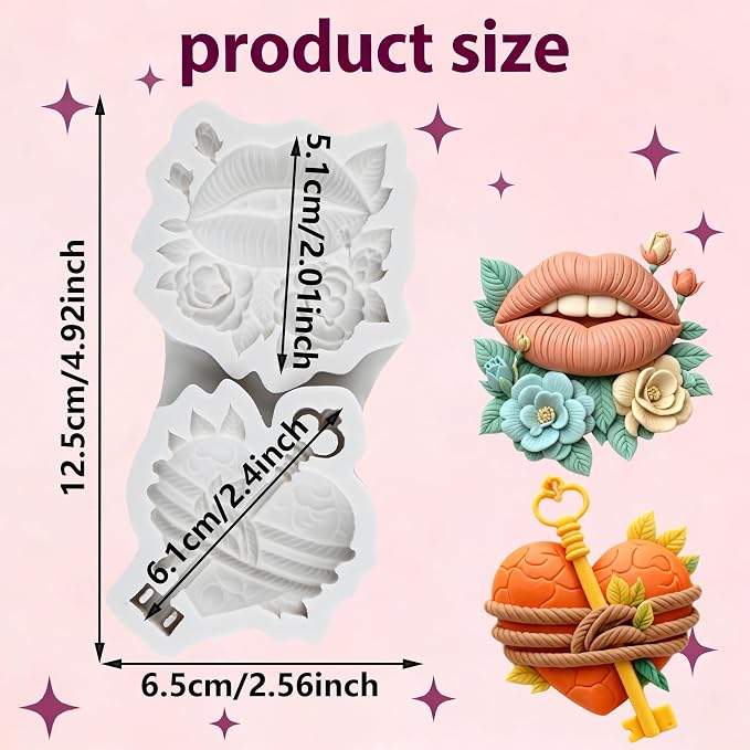 Rose Lips Polymer Clay Mold Love Rose Lips Silicone Molds for DIY Crafts Epoxy Resin Casting Air Dry Polymer Clay Plaster Jewelry Making