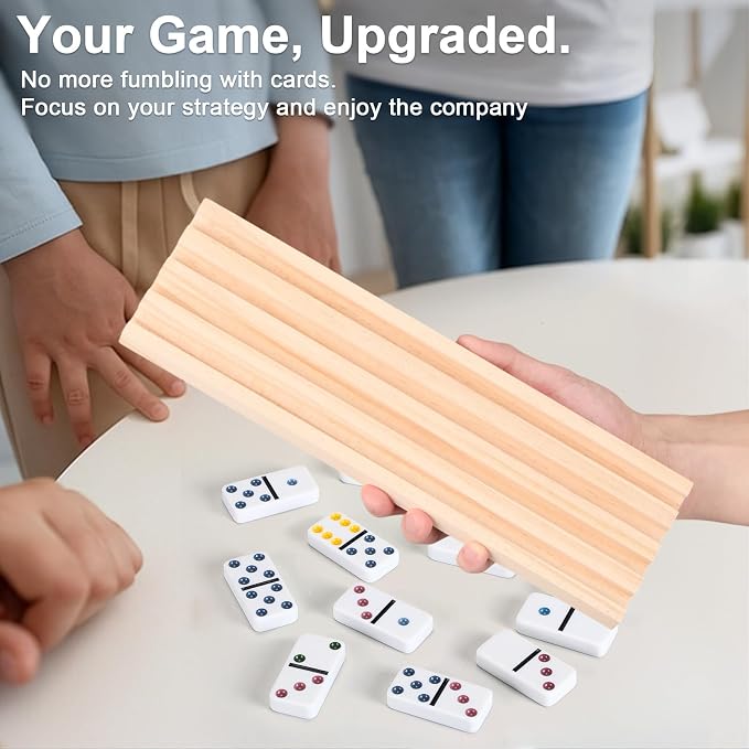 Soulchen Natural Wood Color Wooden Domino Racks Set of 4, Wood Domino Tiles Trays Holders Organizer for Mexican Train Classic Board Accessories, Dominoes Not Included (12 x 3.6 Inch)