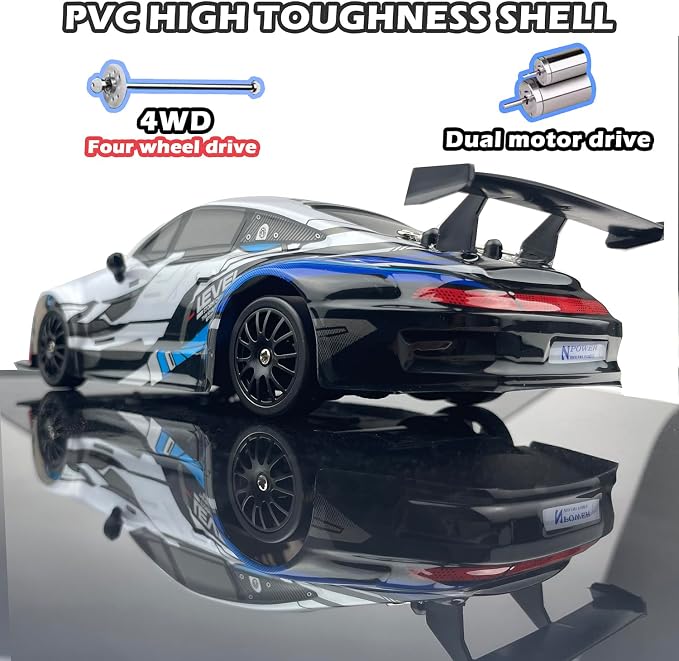 HTURCCOP RC Drift Car 2.4GHz 1:24 Scale 4WD High Speed Remote Control Cars Vehicle with LED Lights Two Batteries and Drifting Tires Racing Sport Toy Cars for Adults Boys Girls Kids