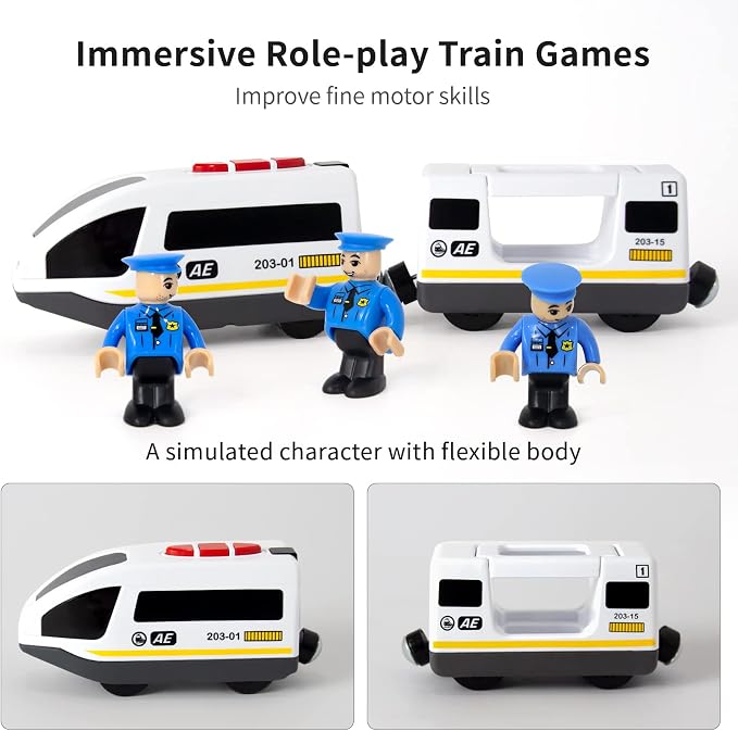 WOOD CITY Battery Operated Train for Wooden Track, Electric Locomotive Train Set with Powerful Engine Compatible with Thomas, Brio, Chuggington, Bullet Car Toys for Toddlers 3 4 5 Year Olds