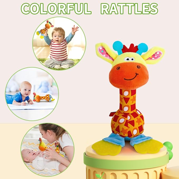 Baby Soft Rattles Shaker, Infant Developmental Hand Grip Baby Toys, Baby Sensory Learning Toys with Teether, Sounds for Baby and Stuff from 0-3-6-9 Months Old