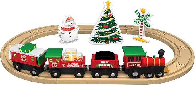 MasterPieces Wood Train Sets - Lionel 18 Piece Holiday Train Set