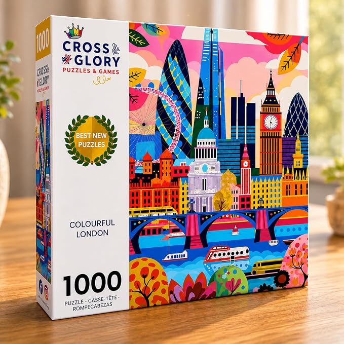Cross & Glory - Colourful London - 1000 Piece Jigsaw Puzzle for Adults | Iconic Landmarks of London | Challenging Puzzle for Art and Travel Lovers