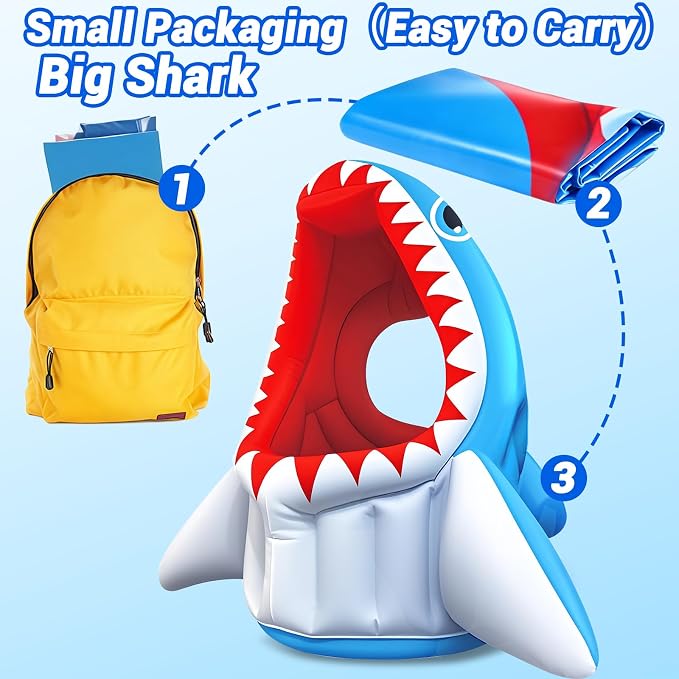 Shark Pool Toys, 3-in-1 Inflatable Pool Floats Basketball & Football & Head Hoop Swimming Pool Games, Summer Outdoor Water Games Beach Family Party Gift for Kids Boys Girls
