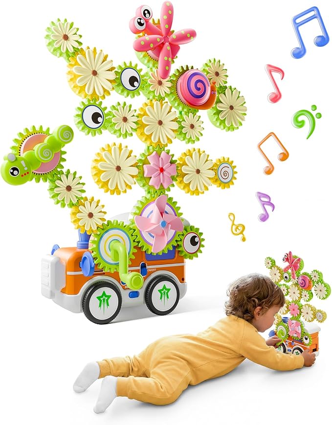 LIGHTDESIRE Toddler Toys Montessori Musical Train Set Gear Building Toys | Creative STEM Toys for 3 4 5 6 Years Old,Electric Rotating Gear Learning Toys with Lights,Birthday Gifts for Toddler Girl Boy