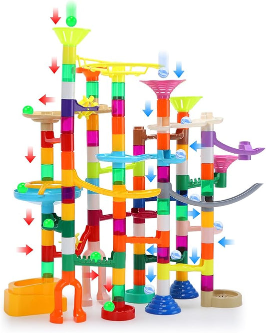 EagleStone 150PCS Marble Run STEM Maze Building Toy Race Track Set | 90 Track Pieces With 30 Glow In The Dark Marbles, Marble Maze Building Toy For Kids Ages 3-12, Educational Gift Boys Girls