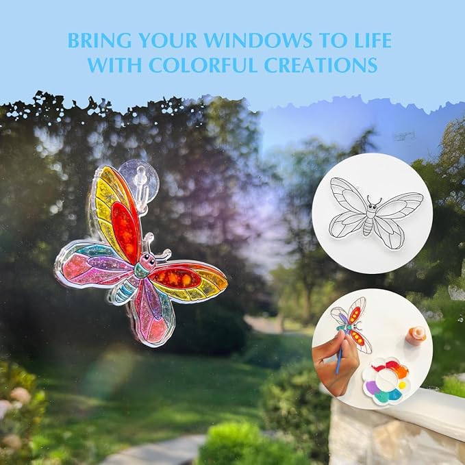 SunnyLifeStudios Butterfly Suncatcher Craft Kit for Kids – Stained Glass Window Art Kit with Activity Book & Paint Set | DIY Craft Gift Ages 8–12+