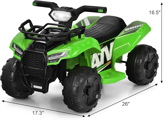 Costzon Kids ATV, 6V Battery Powered Electric Vehicle Four Wheeler Quad w/Storage Basket, Headlight, Horn, Music, MP3 & USB, Toddler 4 Wheeler Ride on Car Toy for Boys Girls 18-36 Months (Green)