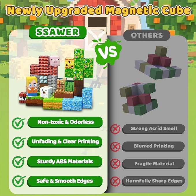 48 PCS Magnetic Blocks - Magnetic Building Blocks for Kids, Magnetic Cubes Sensory Toy for STEM Boys and Girls Christmas Birthday Gifts