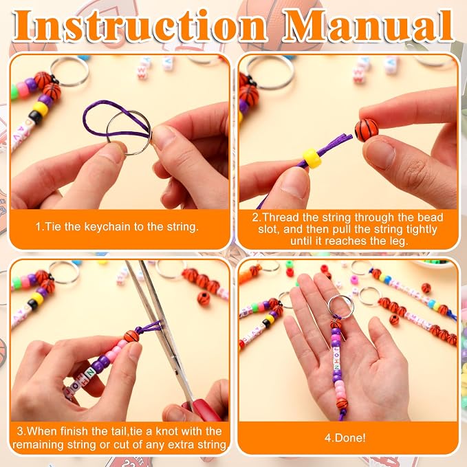Landical 564 Pcs DIY Bead Keychain Kit Key Chain Making Craft Adjustable Letter Beads String Mama Sport Gift Alphabet Jewelry Backpack Accessories Holiday Party Favor (Basketball,Vivid Color)
